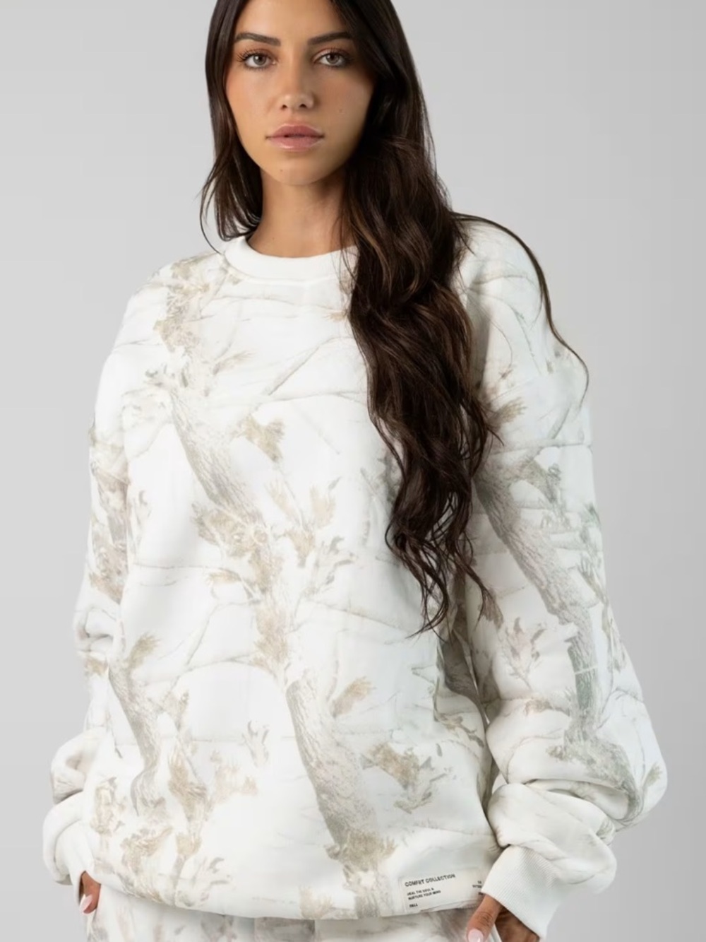 COMFRT Camo Crew Sweatshirt White Oak Size Medium
